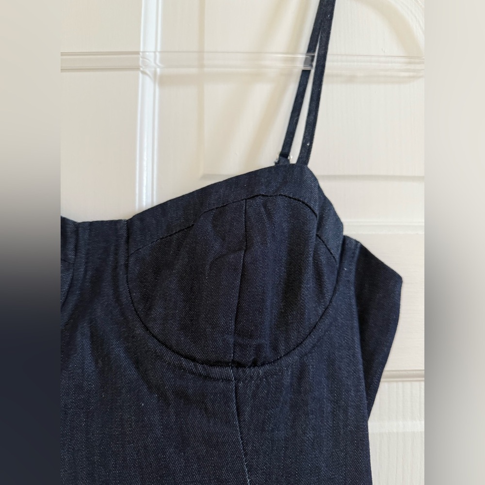 AQUA Denim Bustier Drop Waist Midi Dress - Picture 3 of 6